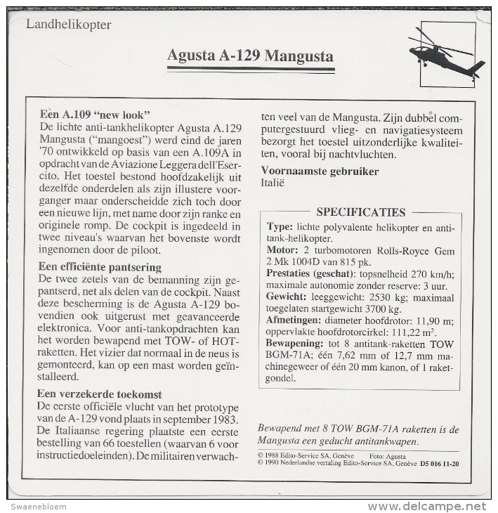 Helikopter.- Augusta A.129 - Mangusta -. Italië. 2 Scans - Helicópteros