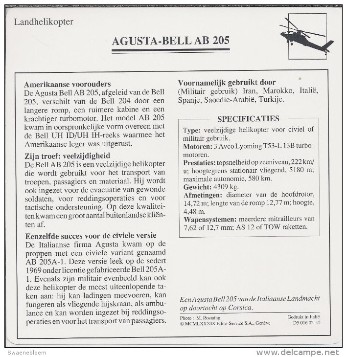 Helikopter.- Augusta-Bell AB 205 -. USA - Italië. 2 Scans - Helicopters