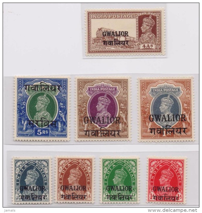 Br India, King George VI, Upto 5 Rupees, Gwalior State Overprint, MLH Cat Value 215 Pounds, Inde Indien - Gwalior