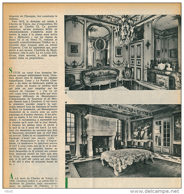 1962 : Document, CHATEAU DE GROSBOIS (5 Pages Illustrées) Façade, Salon Régence, Salle à Manger, Salon Des Huissiers... - Unclassified