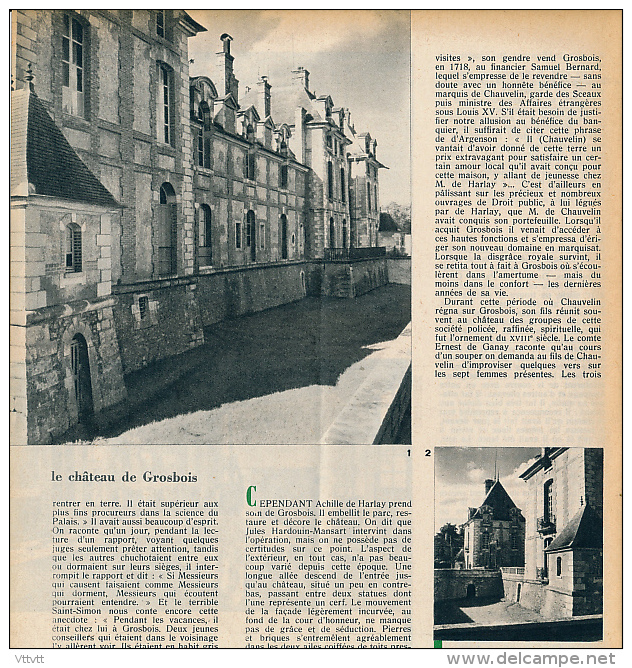 1962 : Document, CHATEAU DE GROSBOIS (5 Pages Illustrées) Façade, Salon Régence, Salle à Manger, Salon Des Huissiers... - Unclassified