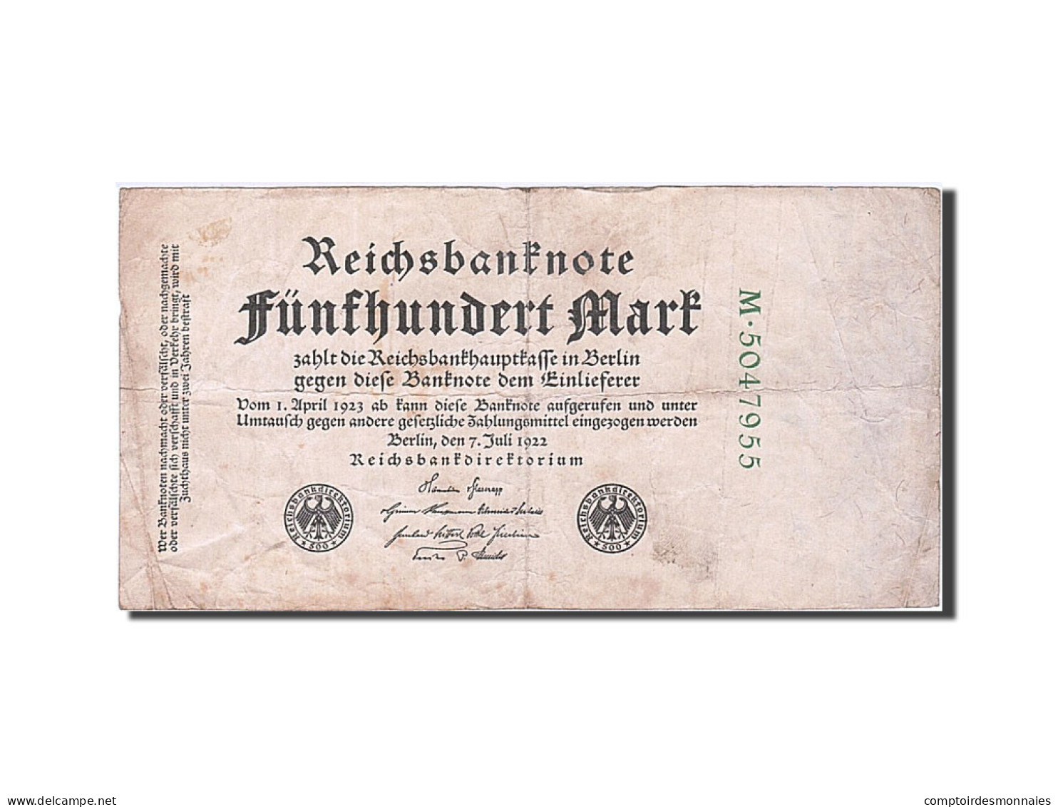 Billet, Allemagne, 500 Mark, 1922, 1922-07-07, KM:74b, TB - 500 Mark