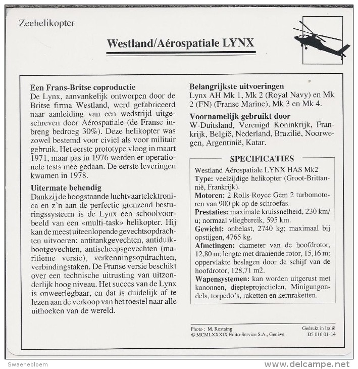Helikopter.- Westland / Aérospatiale - LYNX - Groot-Brittannië. Engeland - Frankrijk. 2 Scans - Hubschrauber