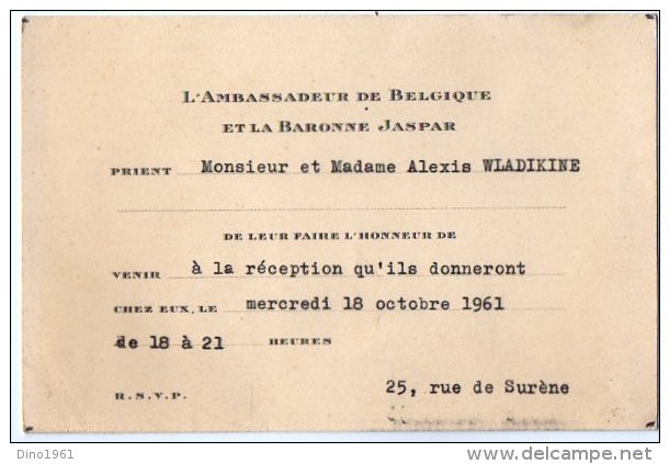 VP2756 - PARIS -  Carte D´invitation  - Mr L´Ambassadeur De Belgique Et La Baronne JASPAR - Autres & Non Classés