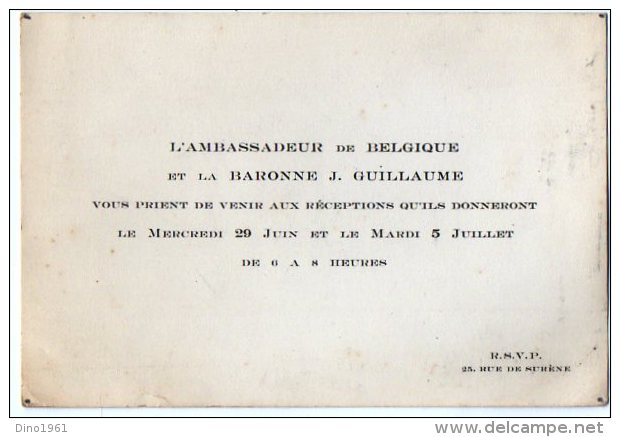 VP2760 - PARIS - Carte D´invitation  - Mr L´Ambassadeur De Belgique Et La Baronne J GUILLAUME - Otros & Sin Clasificación