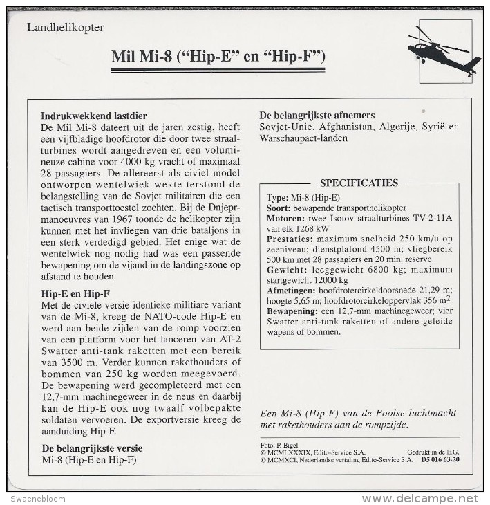 Helikopter.- Helicopter - MIL MI-8 - Hip-E En Hip-F - U.S.S,R,. Sovjet-Unie. 2 Scans - Hélicoptères