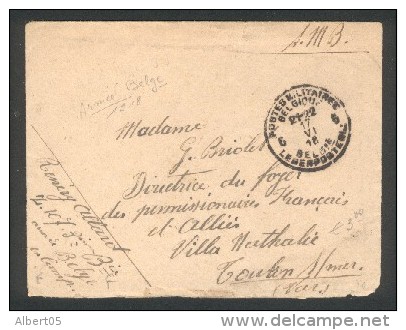 Cachet Postes Militaires Belgique 21 02 1917 - Lettre En Franchise Pour Toulon (avec Texte) - Cartas & Documentos