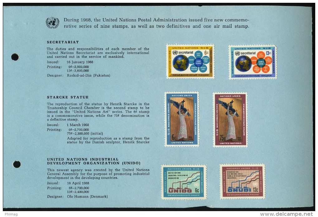 SOUVENIR ONU EMISSION DE 1968 LOT DE  12 TIMBRES - Colecciones & Series