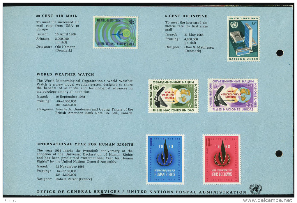 SOUVENIR ONU EMISSION DE 1968 LOT DE  12 TIMBRES - Collections, Lots & Séries