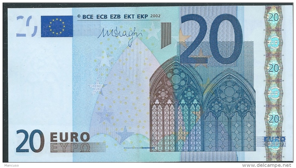 S  ITALIA 20 EURO  J033  G1  DRAGHI  UNC - 20 Euro