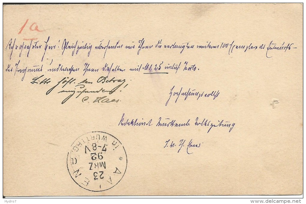 Wurtemberg Stuttgart DR Germany 1892 Postcard Brief  Letter Postkarte - Ganzsachen