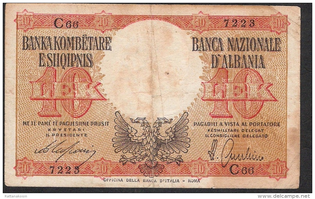 ALBANIA P11  10  LEKE 1940   F-VF   NO P.h. ! - Albanie