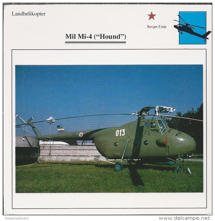 Helikopter.- Helicopter - MIL MI-4 - Hound - U.S.S,R,. Sovjet-Unie. 2 Scans - Helicopters