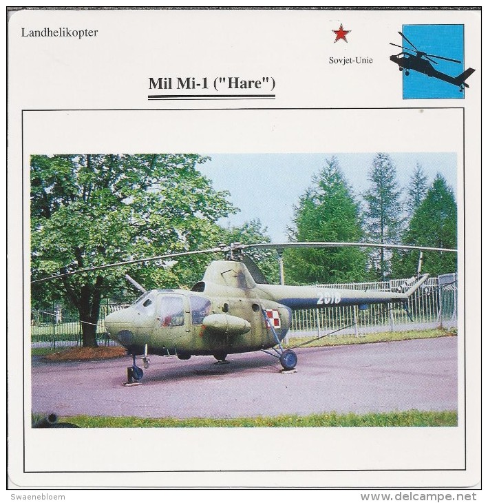 Helikopter.- Helicopter - MIL MI-1 - Hare - U.S.S,R,. Sovjet-Unie. 2 Scans - Hubschrauber