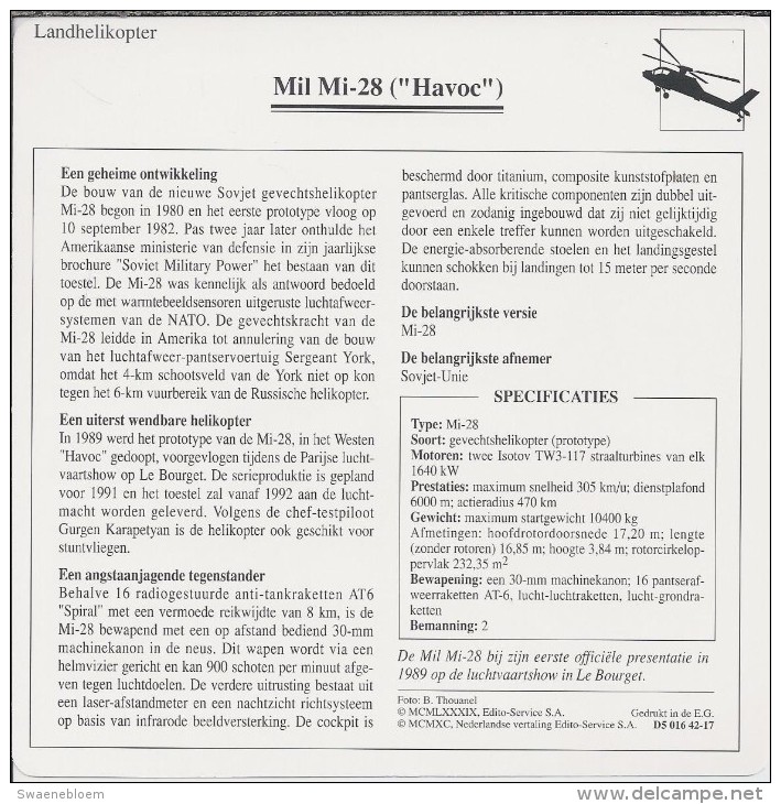 Helikopter.- Helicopter - MIL MI-28 - Havoc - U.S.S,R,. Sovjet-Unie. 2 Scans - Helikopters