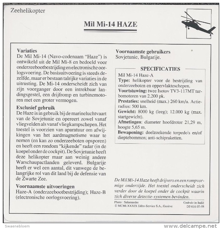 Helikopter.- Helicopter - MIL MI-14 - Haze - U.S.S,R,. Sovjet-Unie. 2 Scans - Helikopters