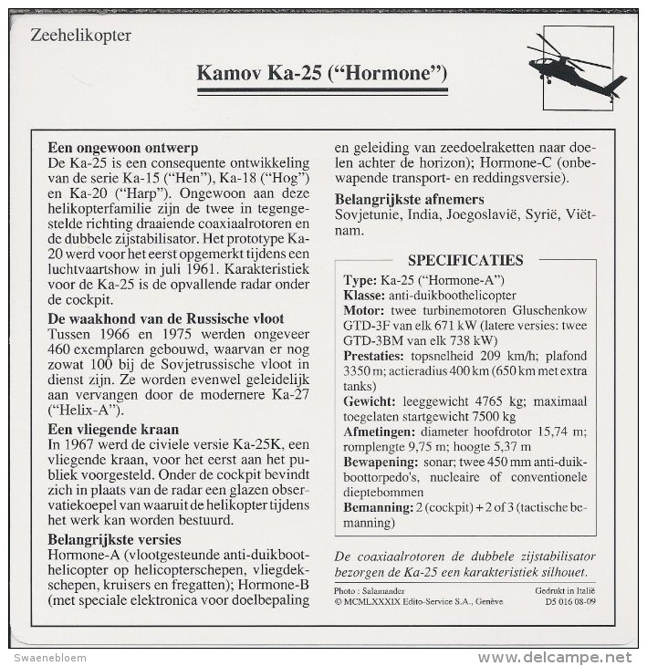 Helikopter.- Helicopter - Kamov Ka-25 - Hormone - U.S.S,R,. Sovjet-Unie. 2 Scans - Hélicoptères