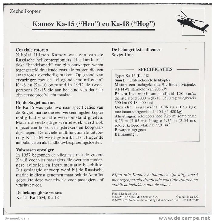 Helikopter.- Helicopter - Kamov Ka-26 - Hoodlum A - U.S.S,R,. Sovjet-Unie. 2 Scans - Helicópteros