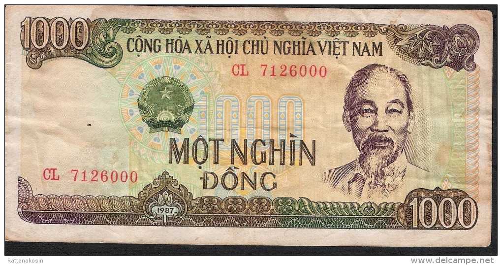 VIETNAM  P102  1000  DONG   1987 #CL  RARE DATE   F-VF    NO P.h. ! - Vietnam