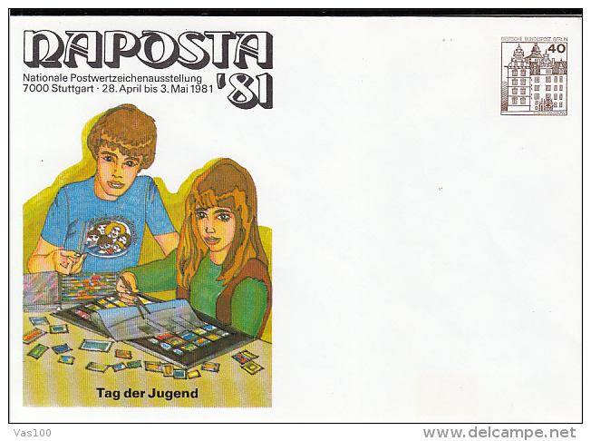 NAPOSTA PHILATELIC EXHIBITION, YOUTH DAY, CASTLE, COVER STATIONERY, ENTIER POSTAL, PU71, 1981, GERMANY - Briefomslagen - Ongebruikt