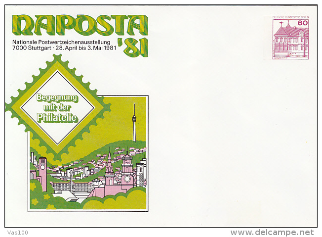 NAPOSTA PHILATELIC EXHIBITION, STUTTGART TOWN, CASTLE, COVER STATIONERY, ENTIER POSTAL, PU75, 1981, GERMANY - Enveloppes - Neuves