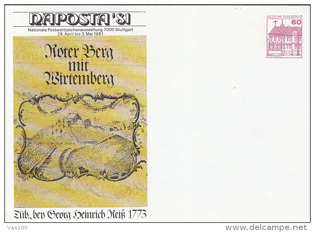 NAPOSTA PHILATELIC EXHIBITION, STUTTGART, CASTLE, COVER STATIONERY, ENTIER POSTAL, PU115, 1981, GERMANY - Enveloppes - Neuves