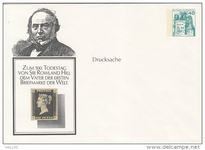 ROWLAND HILL, POSTAL STAMP INVENTOR, CASTLE, COVER STATIONERY, ENTIER POSTAL, PU110, GERMANY - Enveloppes - Neuves