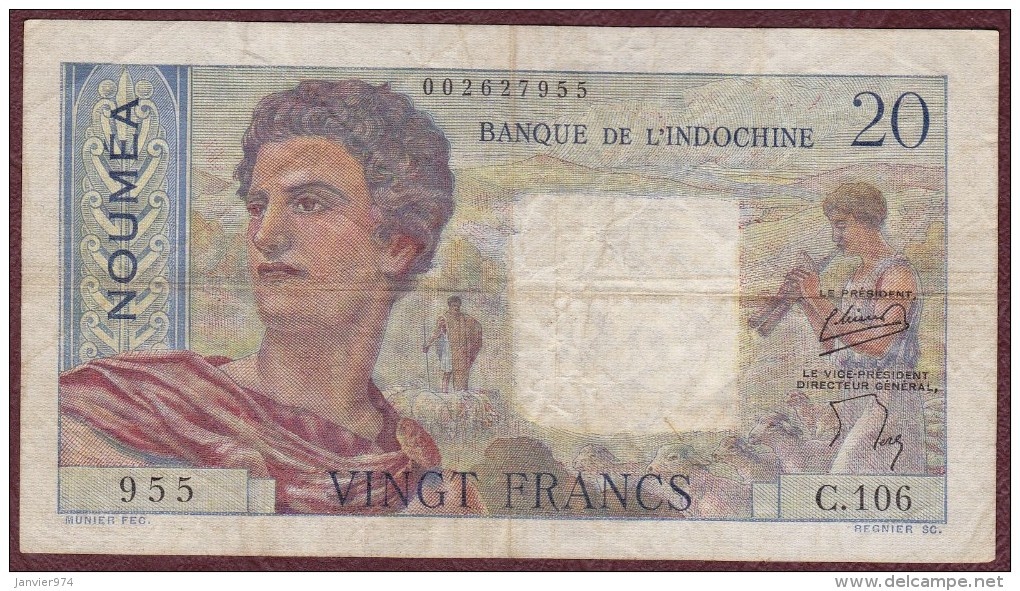 20 Francs NOUVELLE CALEDONIE - NOUMEA - Banque De L’Indochine. Serie C.106 - Nouvelle-Calédonie 1873-1985