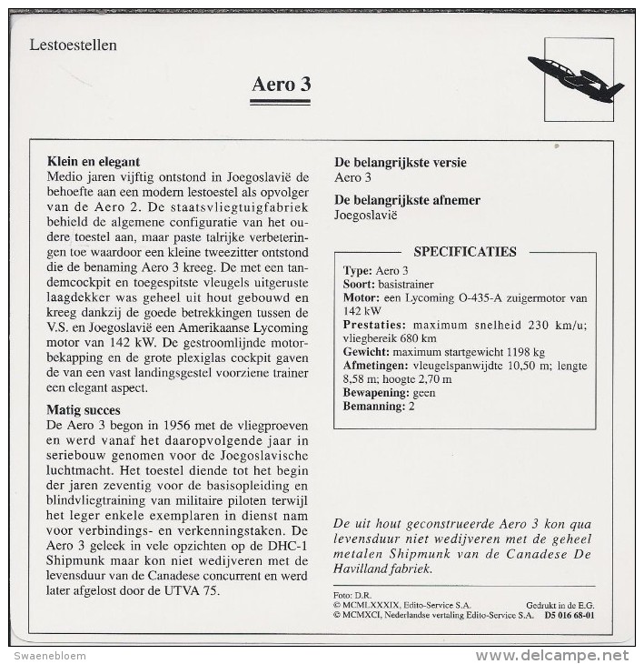 Vliegtuigen.- Lesvliegtuig. Lestoestel. Aero 3. 2 Scans - Andere & Zonder Classificatie