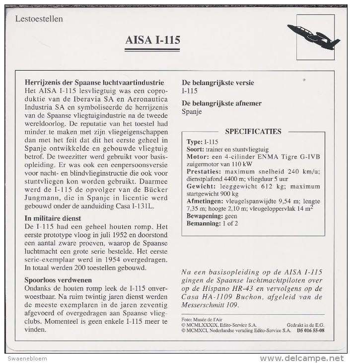 Vliegtuigen.- Lesvliegtuig. Lestoestel. AISA I-115 -. 2 Scans - Andere & Zonder Classificatie