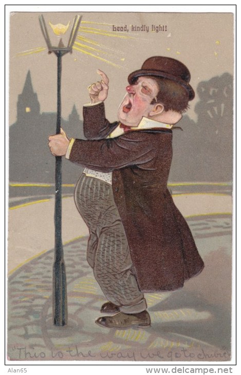 PFB #6895  Drunk Man Caricature 'Lead, Kinkly Light' C1900s Vintage Embossed Postcard - 1900-1949