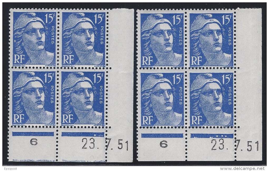15F Gandon N°886 Coin Daté Paire Complète 23.07.51 Presse 6 - 1950-1959