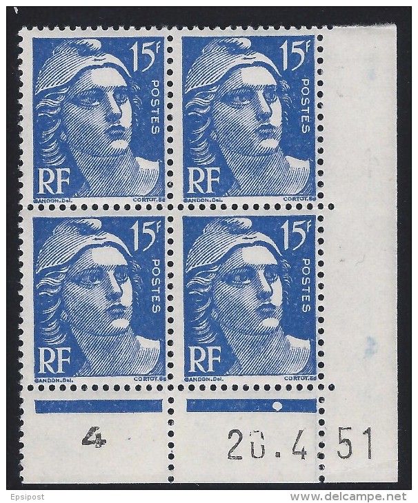 15F Gandon N°886 Coin Daté Premier Tirage 20.04.51 Presse 4 - 1950-1959