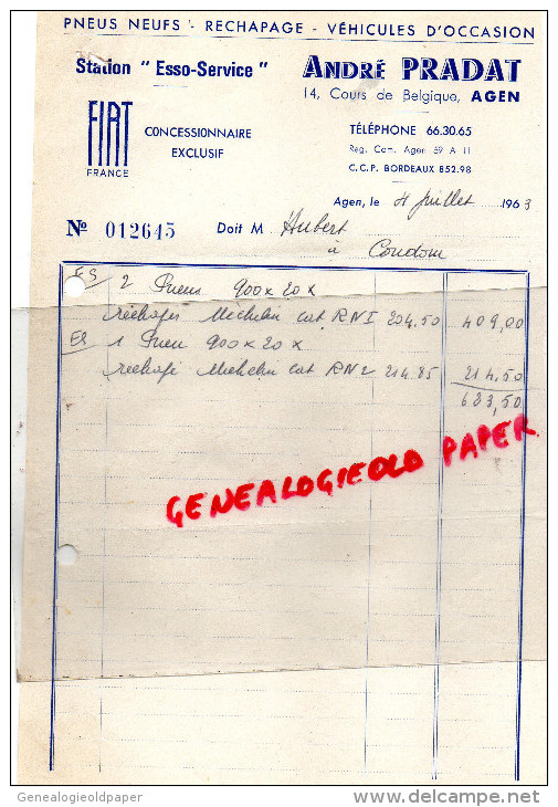 47 - AGEN - FACTURE ANDRE PRADAT -14 COURS DE BELGIQUE- GARAGE STATION SEVICE ESSO - SCOOTER VESPA -1963 - 1950 - ...