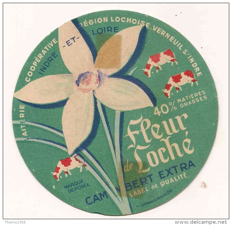 ETIQUETTE DE FROMAGE CAMEMBERT FLEUR DE LOCHE LOCHOISE VERNEUIL S/ INDRE  INDRE ET LOIRE - Cheese