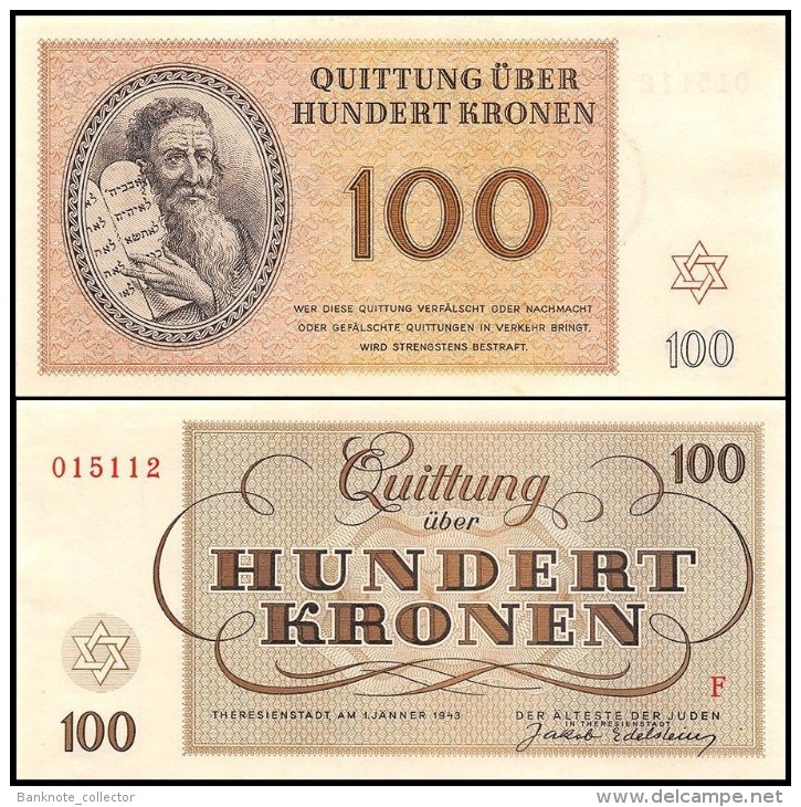 Deutschland, Germany - Set 1 - 100 Kronen, Lagergeld - KZ Theresienstadt, 1943, UNC ! - Sonstige & Ohne Zuordnung