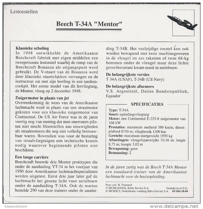 Vliegtuigen.- Lesvliegtuig. Lestoestel. Beech T-34A - Mentor - 2 Scans - Andere & Zonder Classificatie