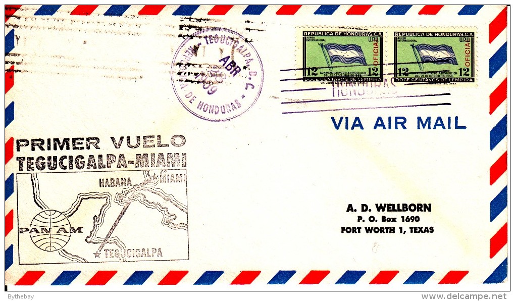 Honduras Cover Pan American First Flight FAM 5 Tegucigalpa, Honduras To Miami Apr 28, 1959 Black Cachet - Honduras