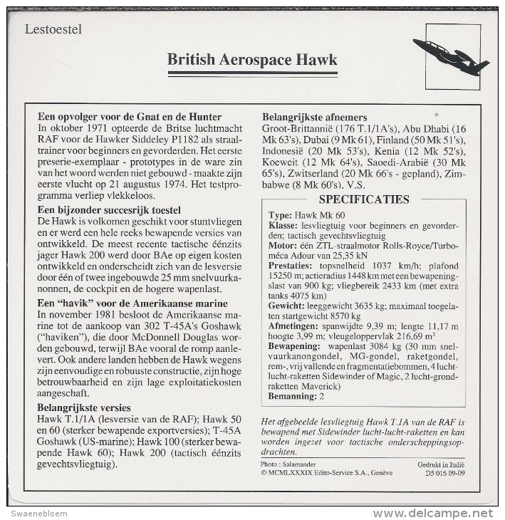 Vliegtuigen.- Lesvliegtuig. Lestoestel. British Aerospace Hawk - 2 Scans - Andere & Zonder Classificatie