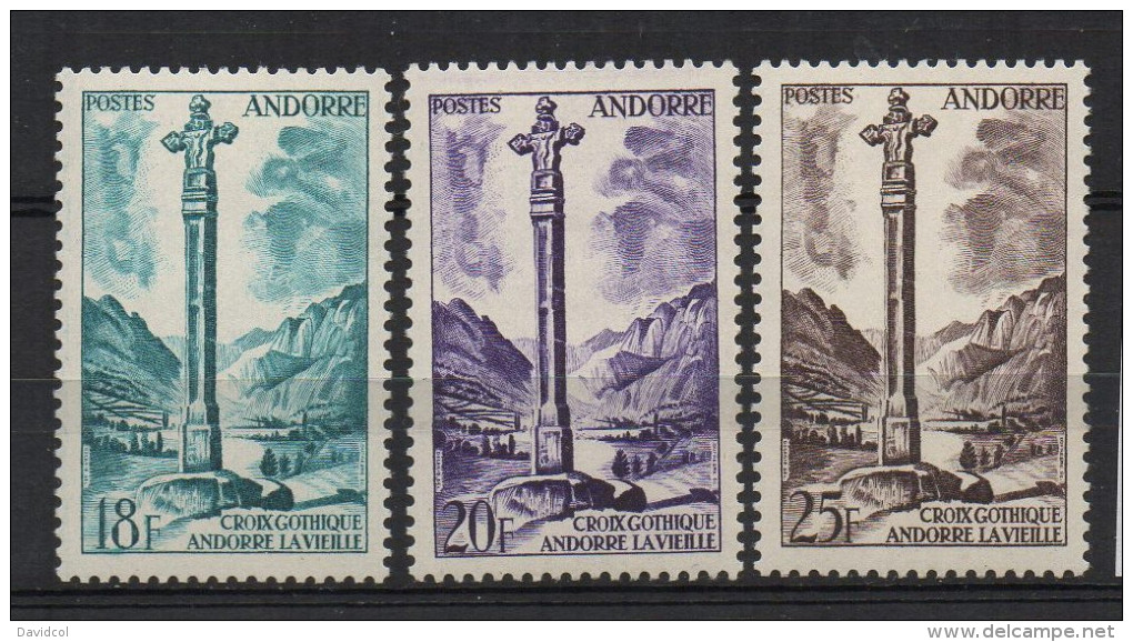 P465.-. FRENCH ANDORRE .-. 1955-1958 - SC #: 133-135 . MH .-. GOTHIC CROSS .-. SCV: US$ 6.00 - Unused Stamps