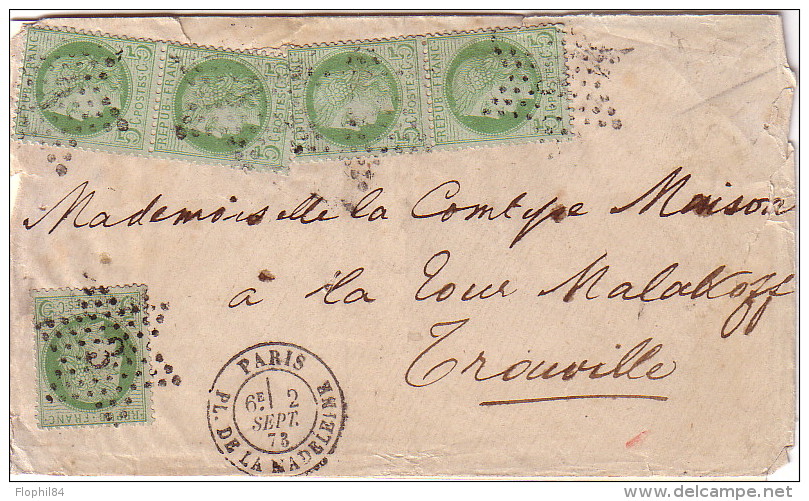 PARIS - ETOILE 3 - 5c CERES X 5 DONT 2 PAIRES - LETTRE DE PARIS PLACE DE LA MADELEINE LE 2-9-1876 - PAPIER FRAGILE MAIS - 1849-1876: Classic Period