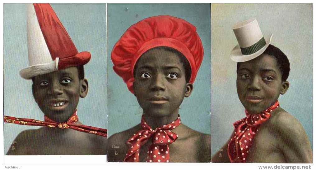 Raphael Tuck & Fils - 891P Garçon Noir Avec Chapeau Clown, Black Boy With Hat X 3 - Tuck, Raphael