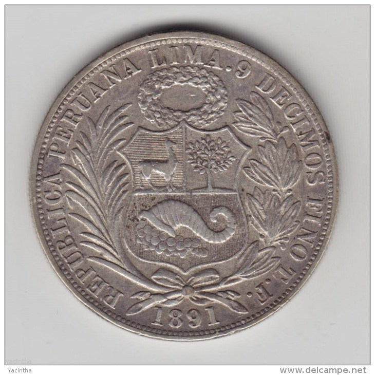 @Y@     Peru - Un Sol 1891  Silver. (item 2895 ) - Peru