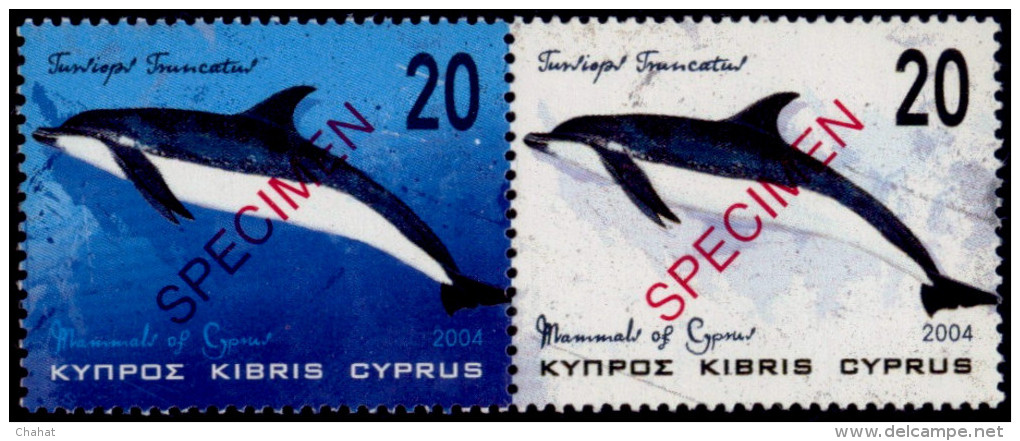 MARINE MAMMALS-DOLPHINS-SPECIMEN OVERPRINT-COLOR TRIALS-SETENANT PAIR-UNIQUE-CYPRUS-MNH-B3-835 - Dauphins