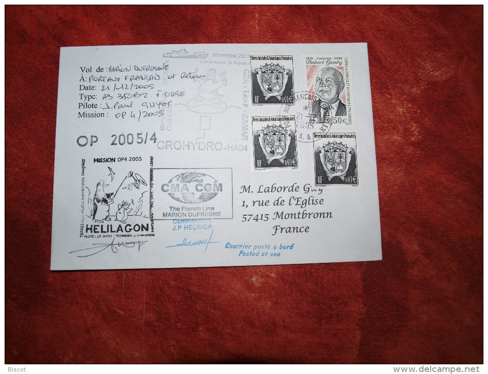 Kerguelen   21  12  2005 Vol Hélicoptèresignature Commandant - Storia Postale