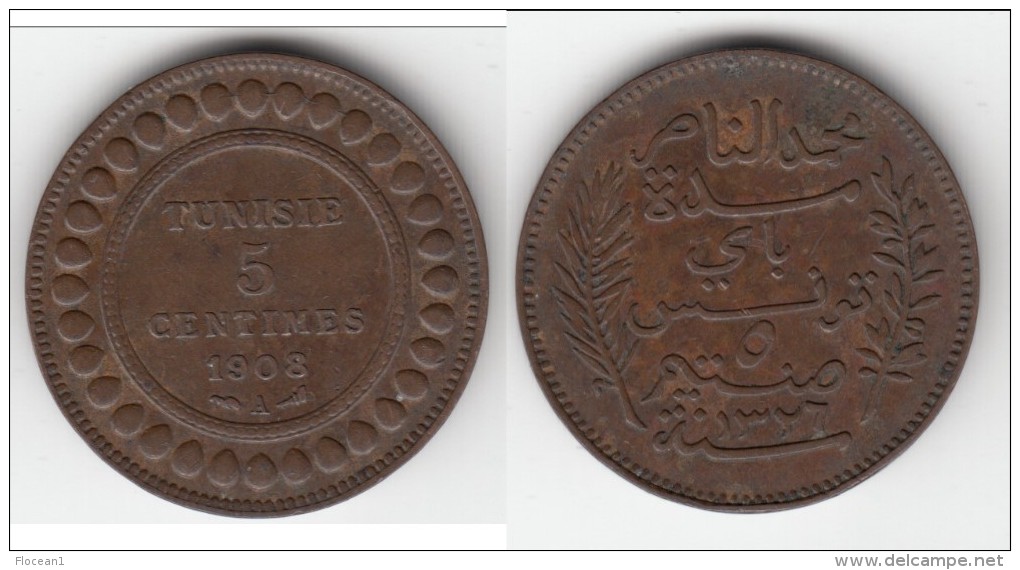 ****  TUNISIE - TUNISIA - 5 CENTIMES 1908 A  BRONZE **** EN ACHAT IMMEDIAT !!! - Tunisie