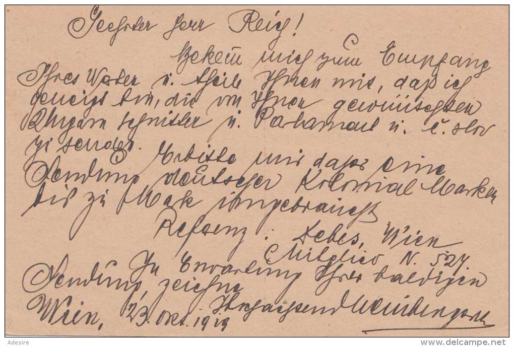 Österreich Pk Mit 10 Heller Ganzsache Und 2 Heller Zusatzfrankierung Gel.1919 Wien > Berlin - Briefe U. Dokumente