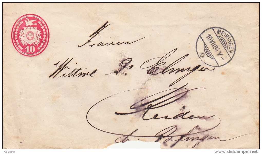 SCHWEIZ Brief Mit 10 C Ganzsache Gel.1884 Meiringen &gt; Reiden, Fehlender Teil Siehe Scan - Briefe U. Dokumente