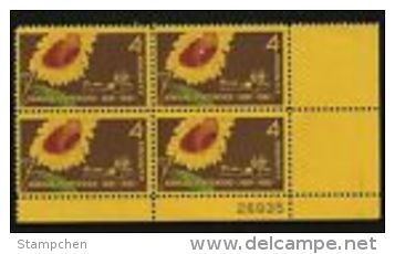 Plate Block -1961 USA Kansas Statehood Stamp Sc#1183 Sunflower Flower Pioneer Couple Stockade - Numéros De Planches