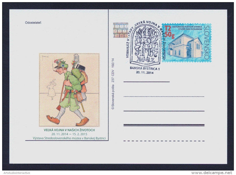 2014 SLOVACCHIA "LA GRANDE GUERRA 1914-2014 / THE GREAT WAR 1914-2014" CARTOLINA POSTALE ANNULLO PRIMO GIORNO - Postales